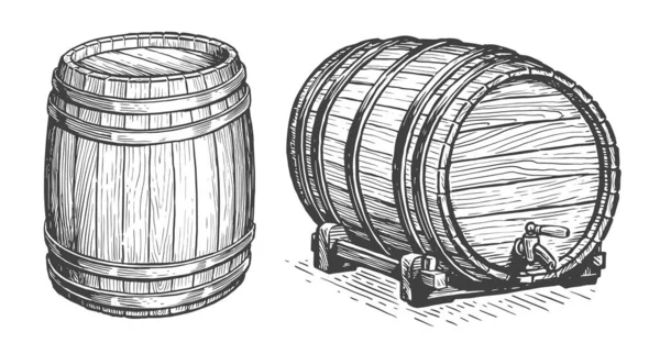 アルコールを保存するための樽または木製の樽 手描きのスケッチ図ヴィンテージ彫刻スタイル — ストック写真