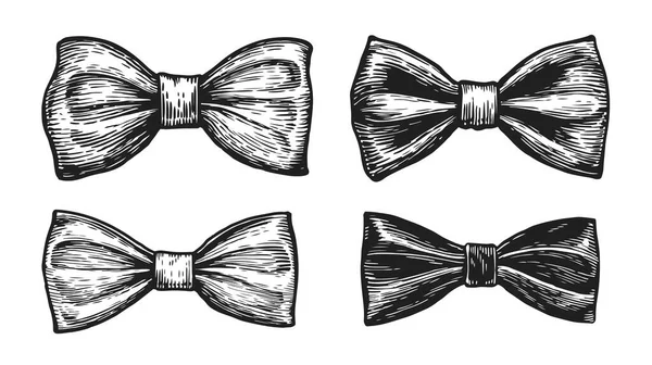 Bow Tie Set Hand Drawn Necktie Sketch Retro Fashion Concept — 스톡 벡터