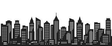 City skyline silhouette. Downtown landscape with high skyscrapers. Panorama architecture buildings. Urban life