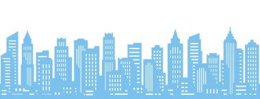 City skyline silhouette seamless. Downtown landscape with high skyscrapers. Panorama architecture buildings. Urban life