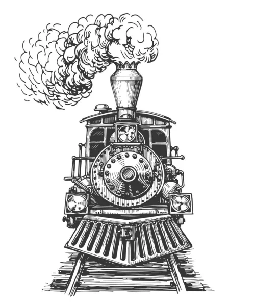 Hand Drawn Retro Train Sketch Vintage Steam Locomotive Engraving Style — Foto de Stock
