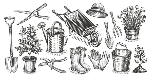 Garden Farm Concept Gardening Set Items Sketch Agriculture Farming Objects — Zdjęcie stockowe