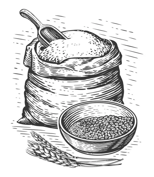 Αλεύρι Για Ψήσιμο Βιολογικά Τρόφιμα Φάρμας Χειροποίητο Σκίτσο Αντίκα — Φωτογραφία Αρχείου