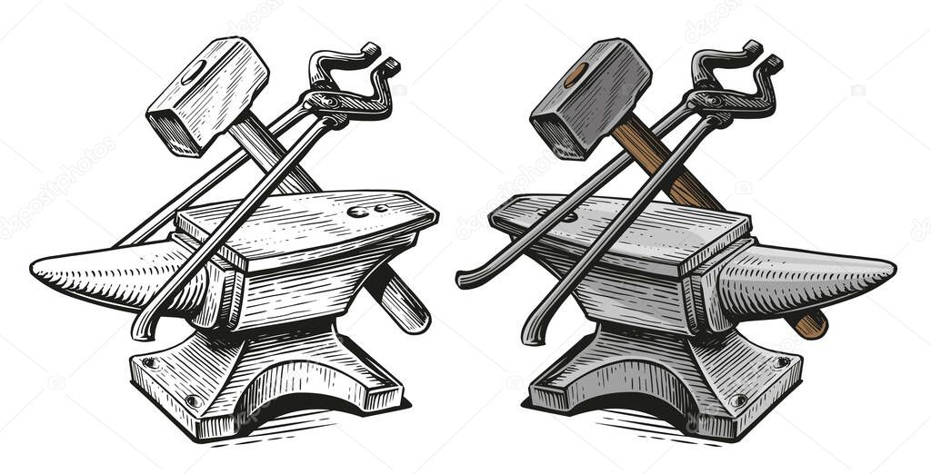 Demircilik Konsepti Örs Çekiç Maşa Metal Aletler Çizimi Klasik Vektör Stok  Vektörü © sergeypykhonin 647386926
