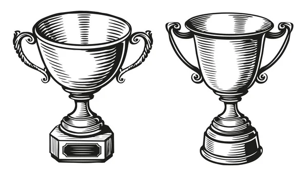 Coupe Championne Trophée Gagnant Style Sketch Illustration Vectorielle Tasse Prix — Image vectorielle