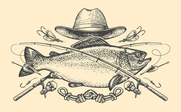 Emblema Della Pesca Stile Vita Sportivo All Aperto Concetto Pesce — Vettoriale Stock