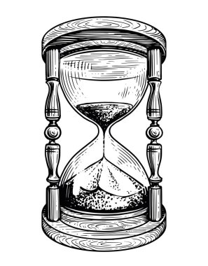 Hourglass sketch. Vintage sandglass in style of old engraving. Time, countdown, deadline concept. Vector illustration clipart