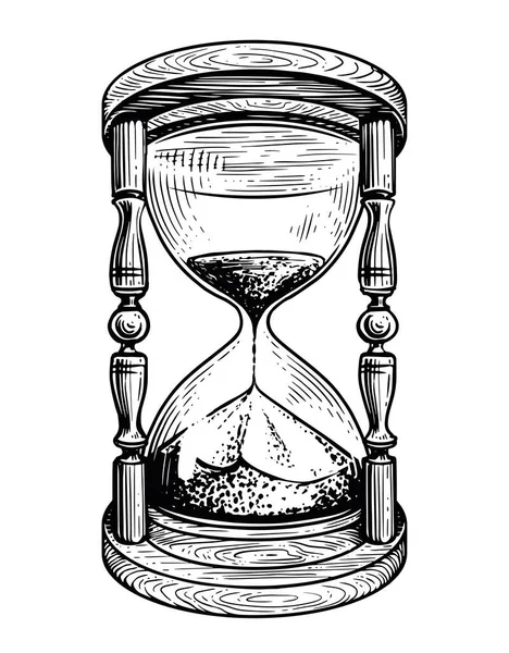 砂時計のスケッチ 古い彫刻のスタイルでヴィンテージの砂時計 カウントダウン 締め切りの概念 ベクターイラスト — ストックベクタ