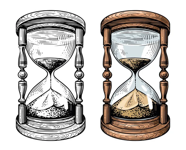 砂時計のスケッチだ 古い砂のタイマーヴィンテージベクトルイラスト — ストックベクタ