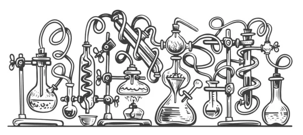 Equipo Laboratorio Investigación Química Ilustración Vectores Bocetos Concepto Ciencia Medicina — Archivo Imágenes Vectoriales