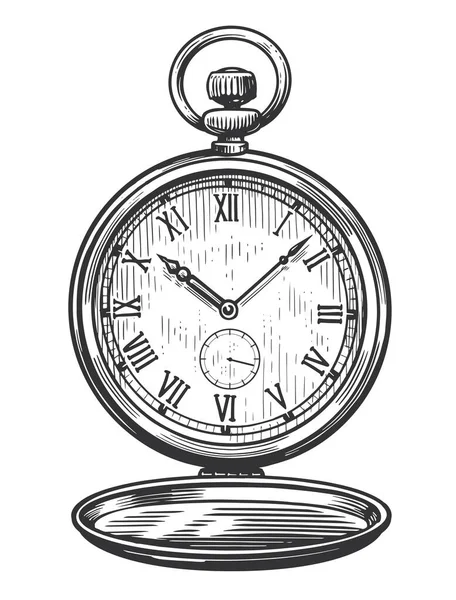 机械经典的怀表古老的时钟 古旧草图矢量图解 — 图库矢量图片