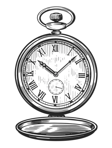 ヴィンテージポケットウォッチ レトロな古い時計は孤立した 手描きのスケッチイラスト彫刻風 — ストック写真
