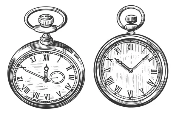 Reloj Bolsillo Antiguo Aislado Ilustración Grabada Vintage — Foto de Stock