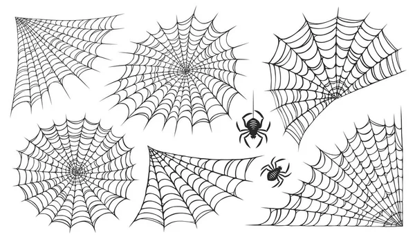 Pókháló Elszigetelt Fehér Háttérrel Cobweb Készlet Halloween Koncepció Vektor Illusztráció — Stock Vector
