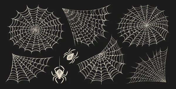 Conjunto Teia Aranha Para Halloween Cobweb Armações Fronteiras Elementos Assustadores —  Vetores de Stock