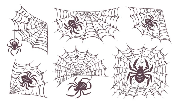 Spindel Och Webbset Koncept Halloween Dekoration Design Samlingsvektor Illustration — Stock vektor