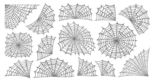 Spider Web Set Geïsoleerd Witte Achtergrond Halloween Spinnenwebframes Vectorillustratie — Stockvector