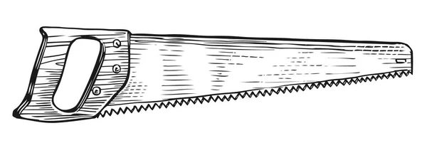 手工绘制的手锯草图 木工工具 详细的老式蚀刻风格绘图 锯齿形矢量说明 — 图库矢量图片
