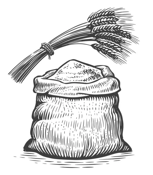 Sac Ferme Avec Céréales Agricoles Sacs Épis Blé Orge Illustration — Image vectorielle