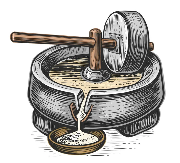 Старый Добрый Милстоун Оборудование Шлифования Зерна Векторная Иллюстрация — стоковый вектор