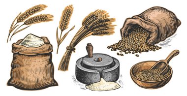 Ekmek yapma konsepti. Vektör illüstrasyonlarının koleksiyonu