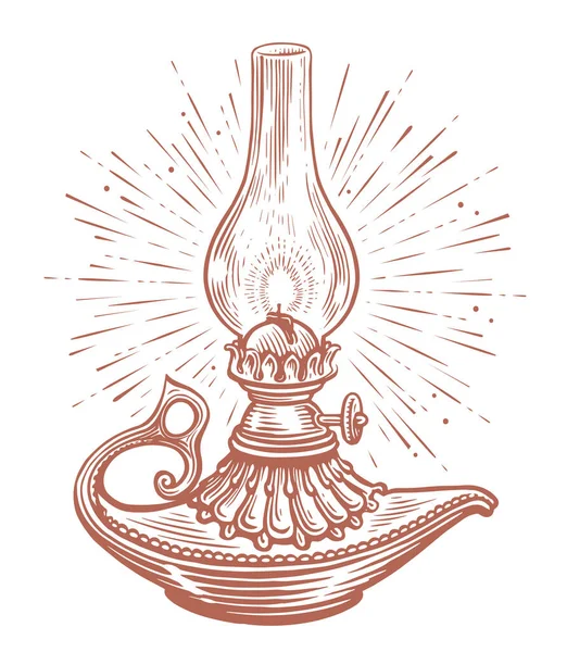 Old Oil Lamp Sketch Vector Illustration Engraving Style Vintage Oil — Stock Vector