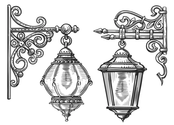 Applique Ancienne Lampe Rue Style Gravure Illustration Croquis Lanterne Vintage — Photo