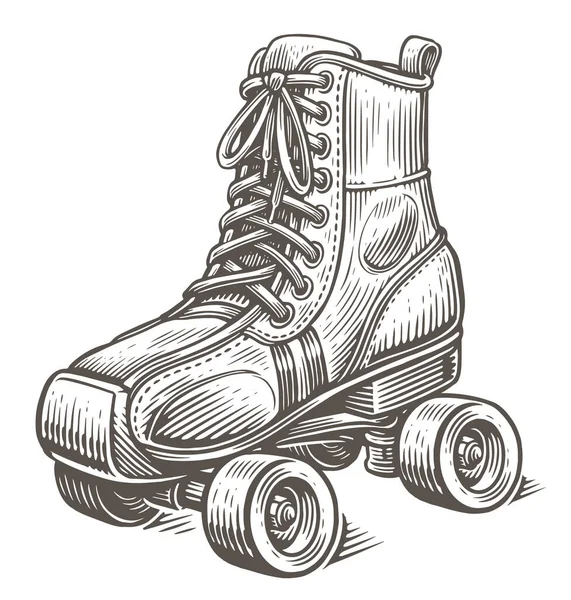 复古轮滑 滑旱冰 滑冰的概念 素描复古矢量插图 — 图库矢量图片
