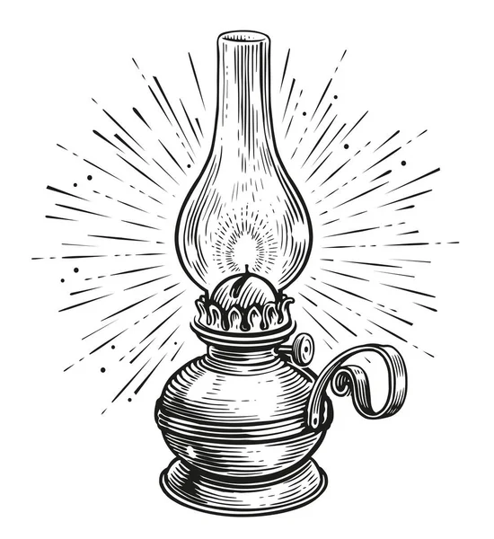 Lanterne Huile Vintage Lampe Kérosène Avec Des Rayons Lumière Ancienne — Image vectorielle