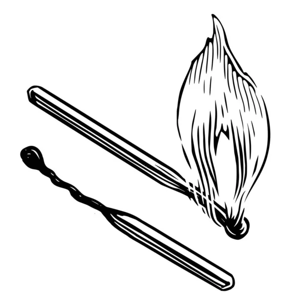 불타는 나무로 지팡이는 불꽃으로 점화합니다 손으로 스케치 빈티지 일러스트레이션 — 스톡 사진