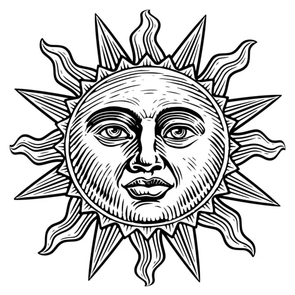 Napfény Arcképpel Asztrológia Szimbólum Ezoterikus Okkult Mágikus Jel Gravírozás Vintage — Stock Fotó