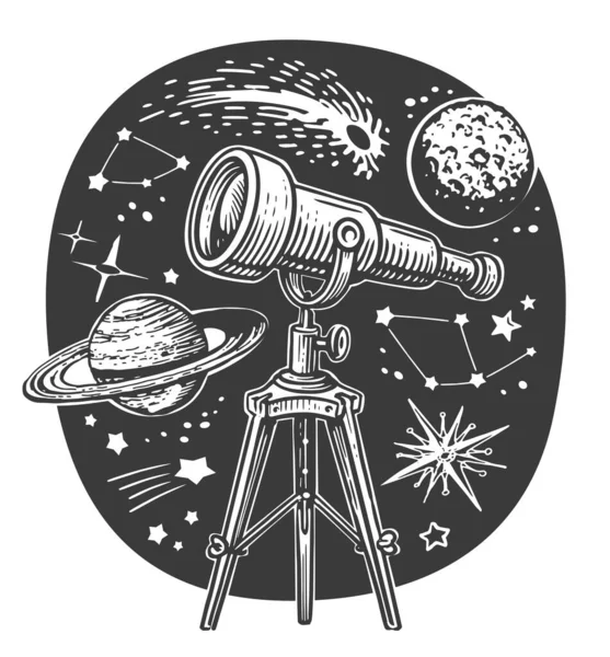 Telescoop Sterren Planeten Astronomieconcept Ruimteverkenning Illustratie — Stockfoto