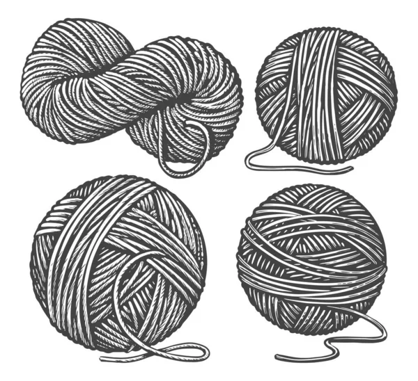 Balls Yarn Skein Wool Handicraft Crocheting Hand Knitting Sketch Vintage — Stock Photo, Image