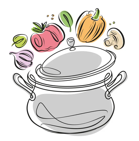 Харчові Інгредієнти Приготування Їжі Кухонному Горщику Свіжі Овочі Каструля Кришкою — стоковий вектор