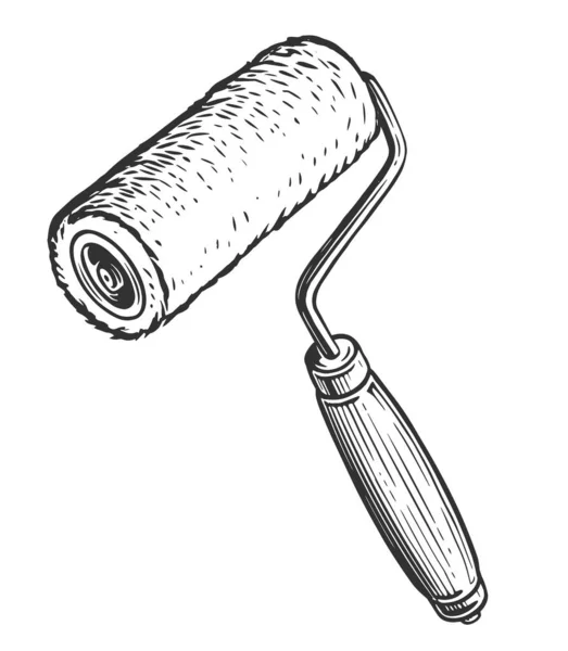 Roller Paint Brush Handle Sketch Vintage Vector Illustration — Stock Vector