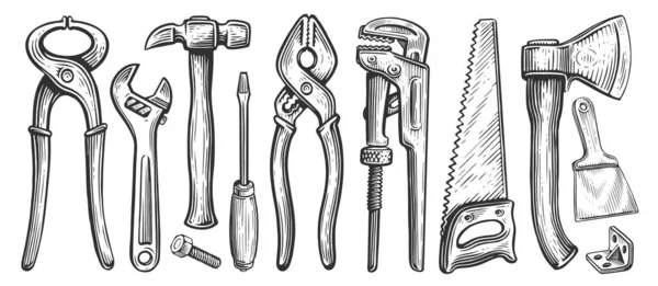 Conjunto Herramientas Para Trabajos Construcción Reparación Dibujo Dibujado Mano Ilustración — Foto de Stock