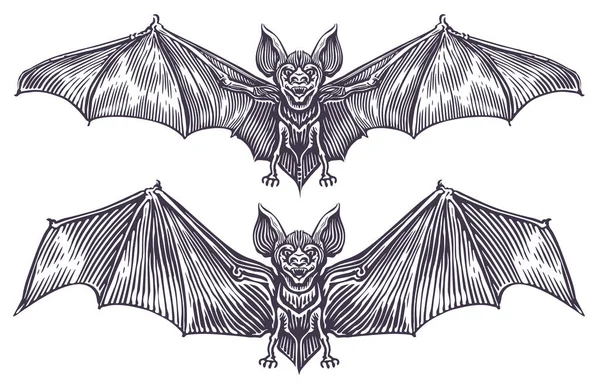 Bat Gothic Style Engraving Vintage Sketch Vector Illustration — Stock Vector