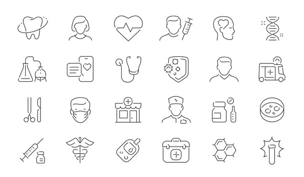 Set Healthcare Medical Line Icons Hospital Concept Outline Symbols Collection — Stock Vector