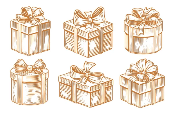 Κουτί Δώρου Φιόγκο Έκπληξη Διακοπών Στυλ Σκίτσο Εικονογράφηση Διανύσματος — Διανυσματικό Αρχείο