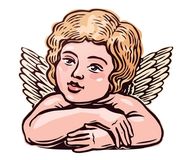 Милый Ангелочек Крыльями Ручной Рисунок Цветового Вектора — стоковый вектор