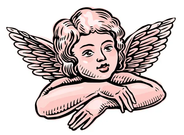 Милый Ангелочек Крыльями Небесное Дитя Векторная Иллюстрация — стоковый вектор