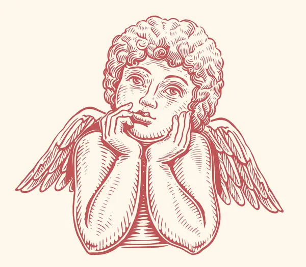 Милое Ангельское Дитя Симпатичный Малыш Крыльями Ручная Рисованная Векторная Иллюстрация — стоковый вектор
