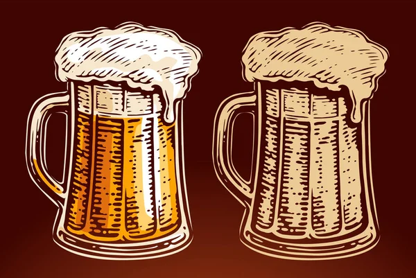 Алкогольный Напиток Стеклянная Кружка Ремесленного Свежего Пива Пеной Векторная Иллюстрация — стоковый вектор