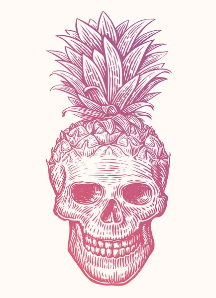 Human Skull Pineapple Vector Illustration Creative Cool Funny Print Shirt — Stock Vector