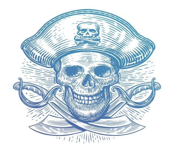 Çapraz Kılıçların Üstündeki Kafatası Jolly Roger Korsan Sembolü Corsair Vektör — Stok Vektör