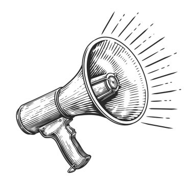Retro megafon. Bağıran megafon reklamları, anons, propaganda. Vektör illüstrasyon çizimi