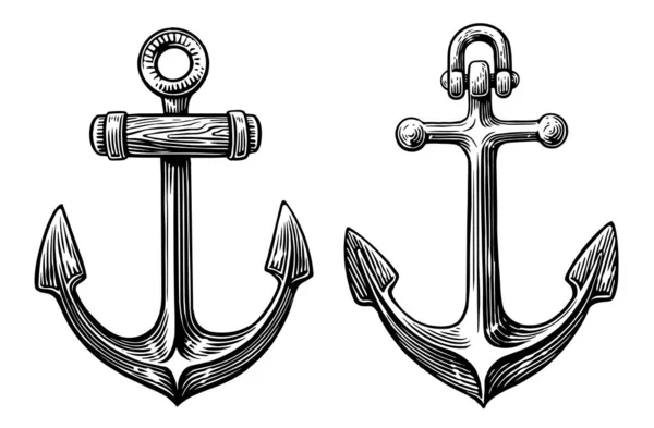 Ship Anchor Engraving Style Hand Drawn Sketch Vintage Vector Illustration — Stock Vector