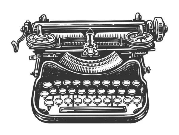 Retro daktilo. Mekanik vintage ekipmanlar. El çizimi çizimi illüstrasyon gravür biçimi