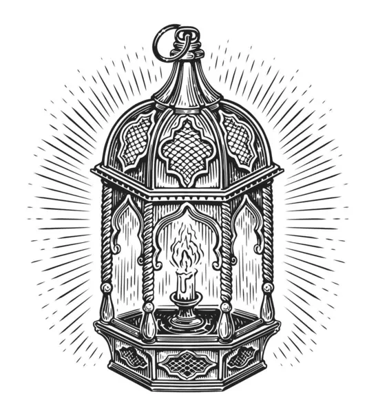 Arabic lamp with light, glowing lantern with burning candle. Islamic fasting. Muslim holiday