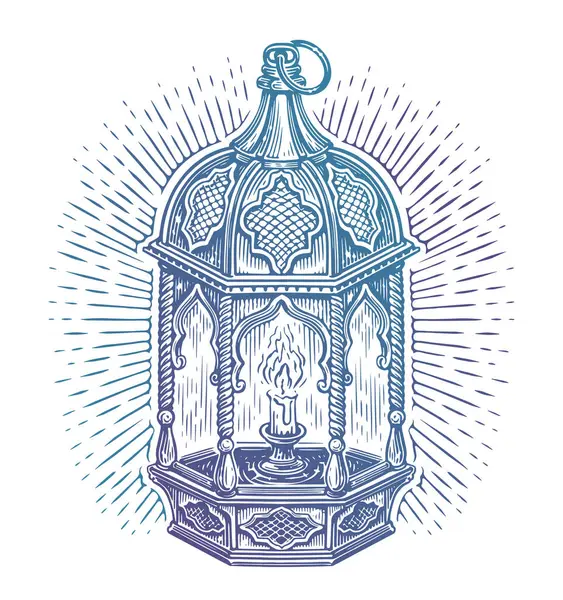 Ramadan Lantern Islamic Lamp Hand Drawn Sketch Vintage Vector Illustration — Stock Vector